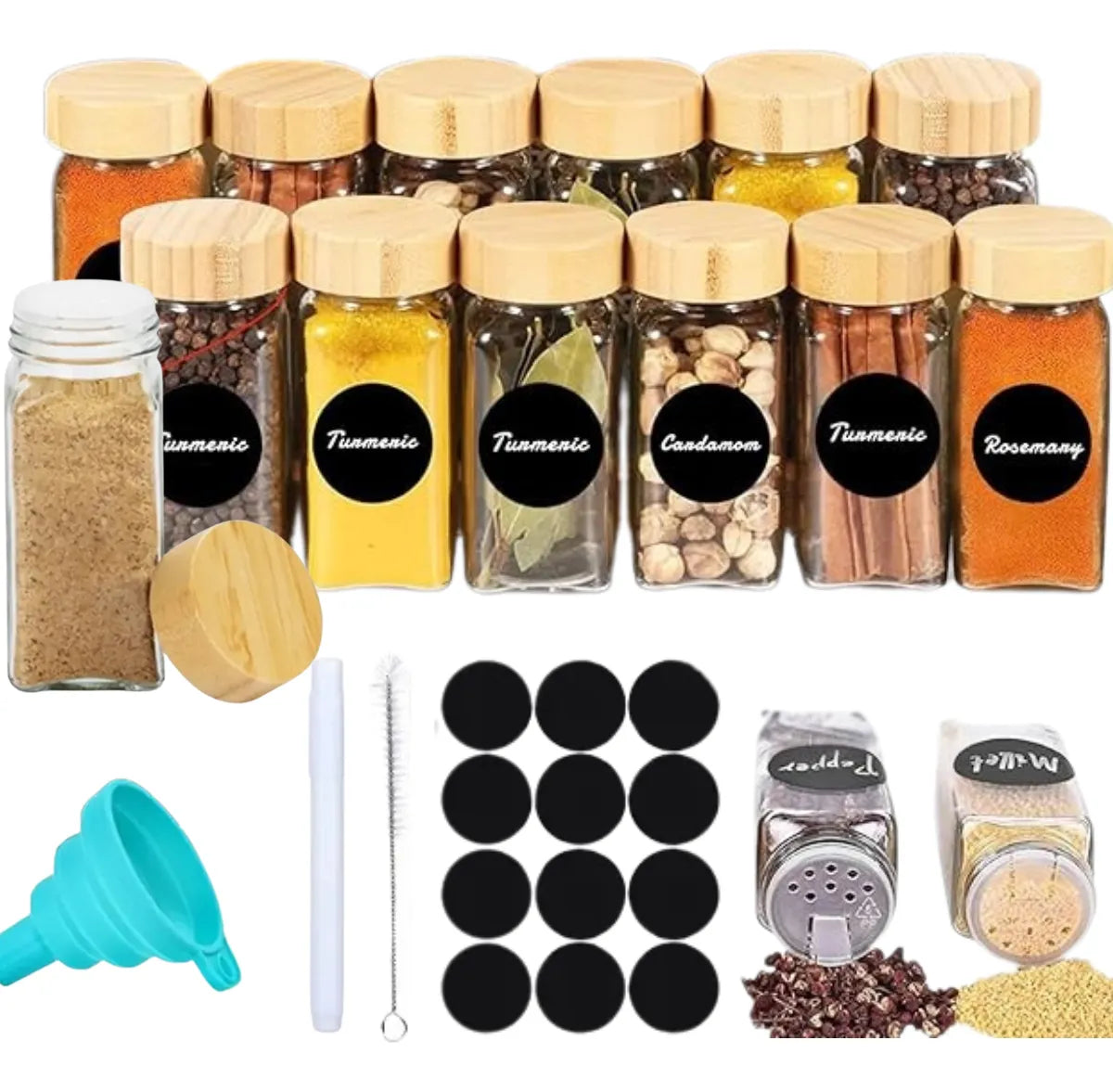 Set 12 Frascos De Vidrio 120ml Con Etiquetas Para Especias