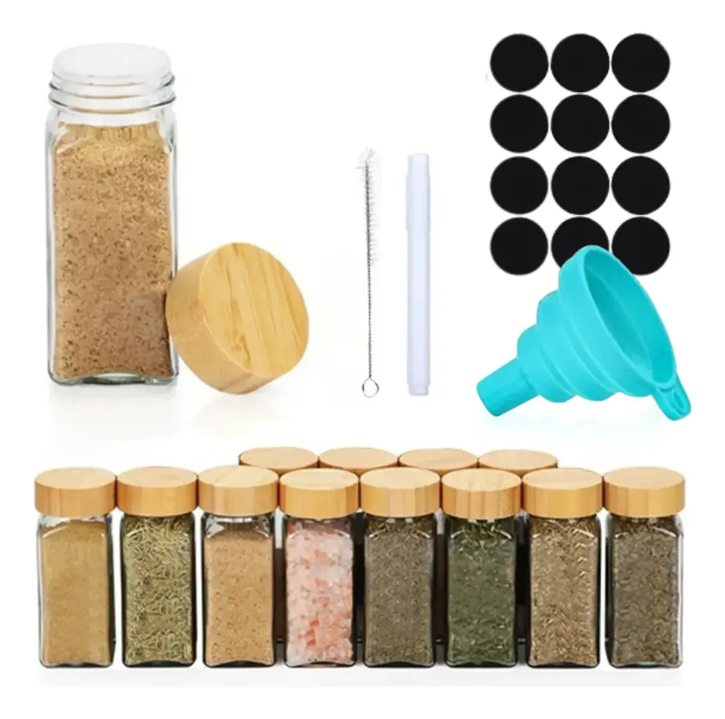 Set 12 Frascos De Vidrio 120ml Con Etiquetas Para Especias