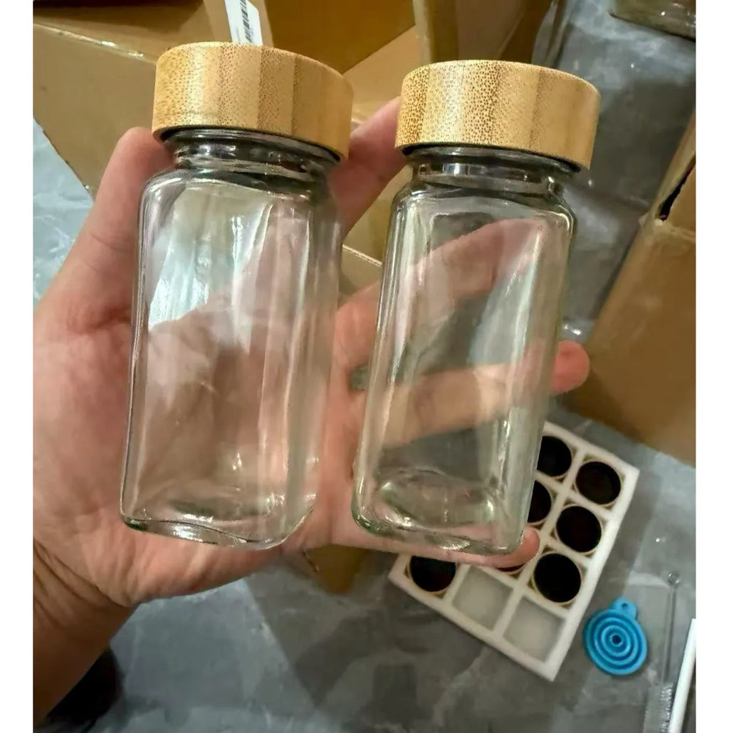 Set 12 Frascos De Vidrio 120ml Con Etiquetas Para Especias
