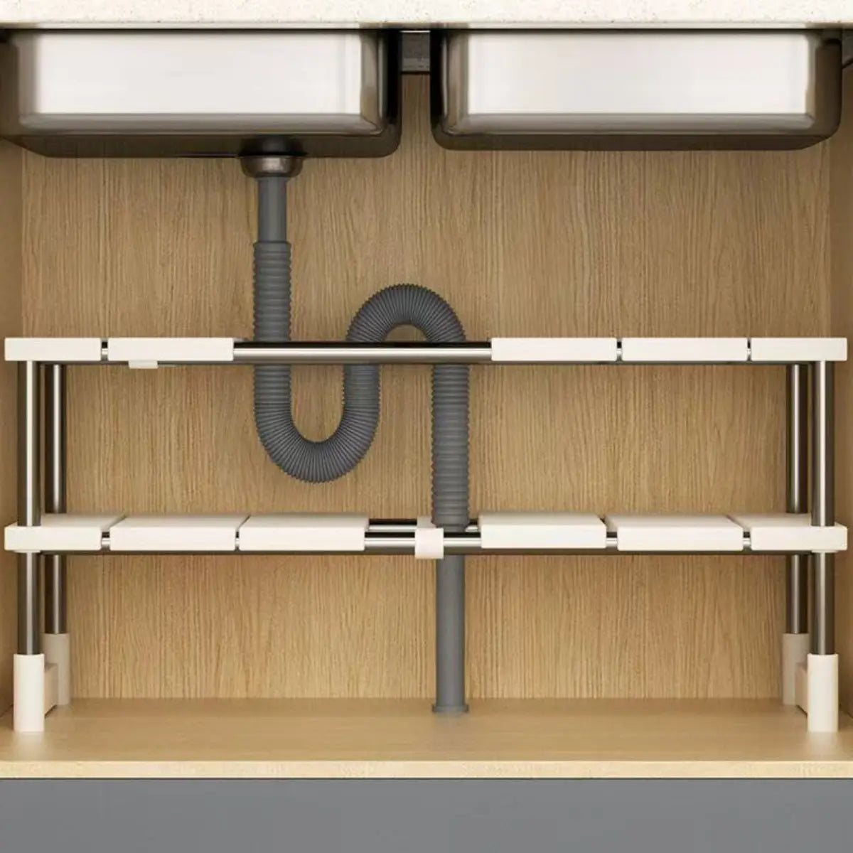 Estante 2 Nivel Gabinete Adaptable Cocina Baño Organizador