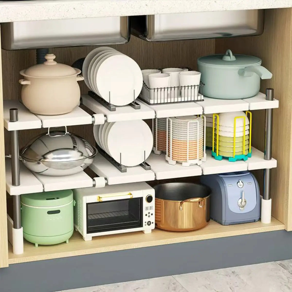 Estante 2 Nivel Gabinete Adaptable Cocina Baño Organizador