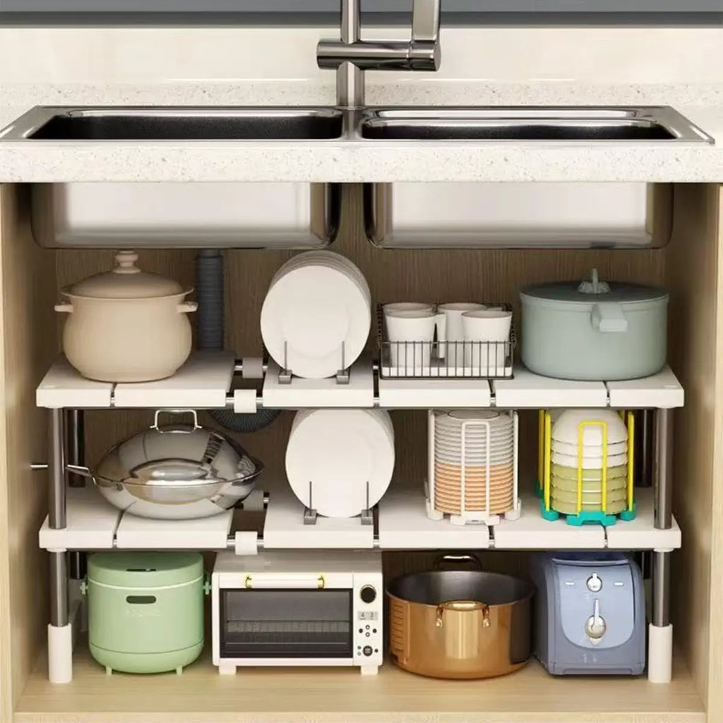 Estante 2 Nivel Gabinete Adaptable Cocina Baño Organizador