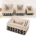 Set 3 Canasto Organizador Mimbre Tejido Bicolor Funda Tela