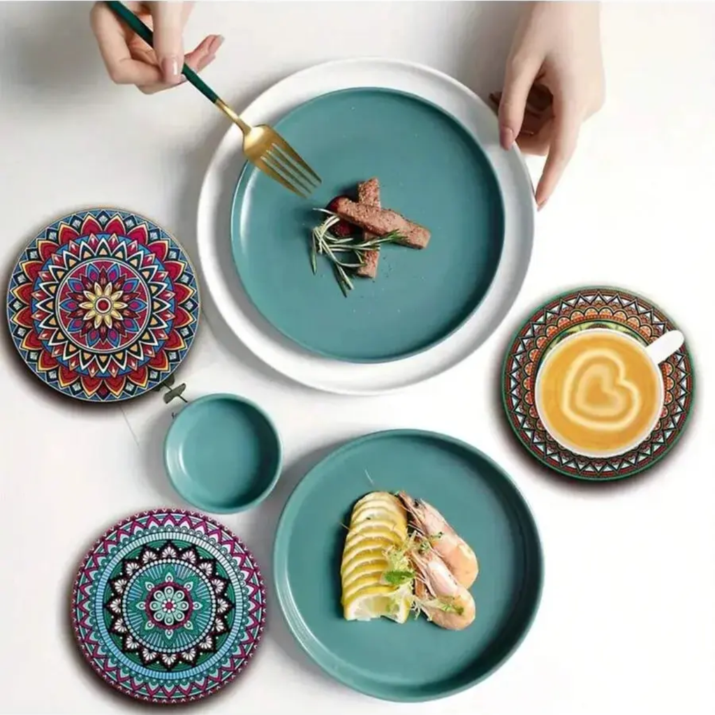 Set 8 Posavasos Madera Deseño Mandala Antideslizante