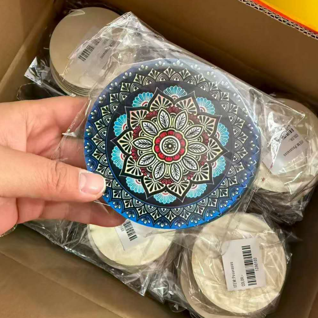 Set 8 Posavasos Madera Deseño Mandala Antideslizante