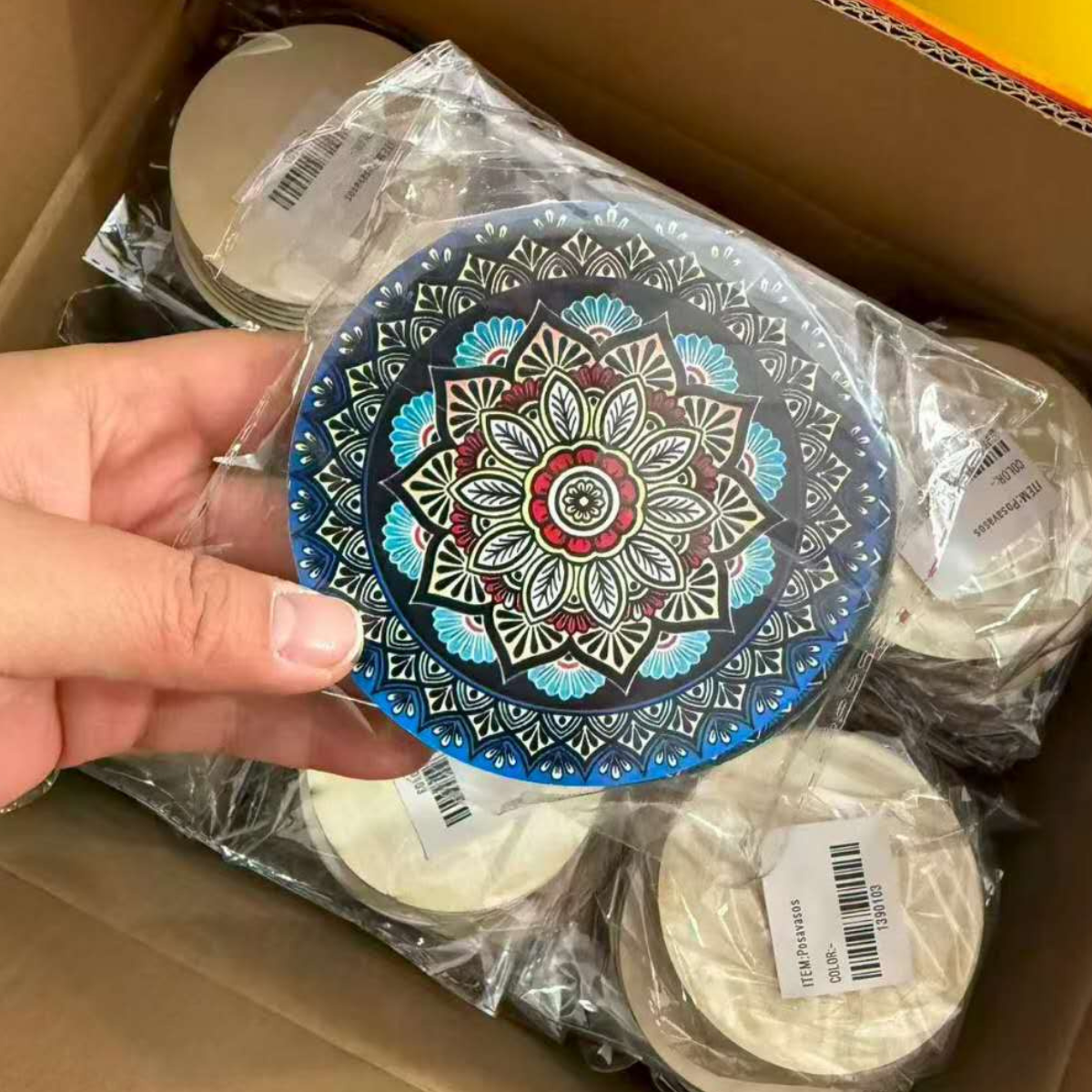 Set 8 Posavasos Madera Deseño Mandala Antideslizante