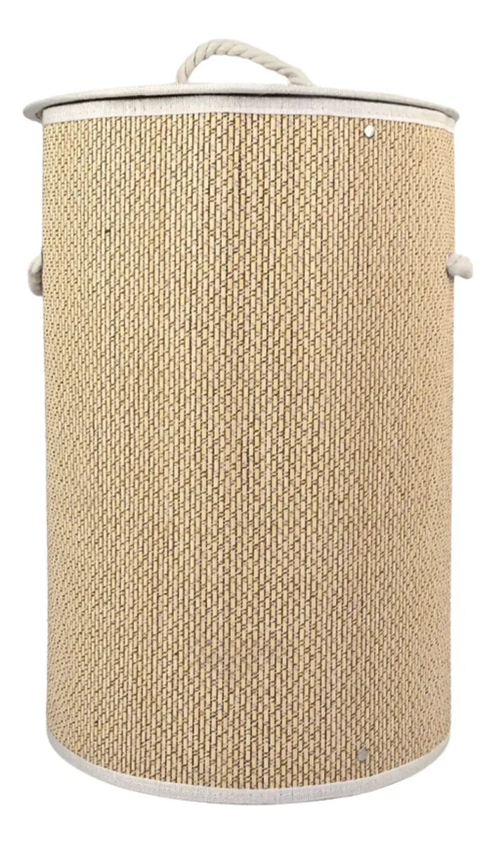 Canasto Ropa Sucia Aurora Bambu Tapa Plegable Hilo Beige