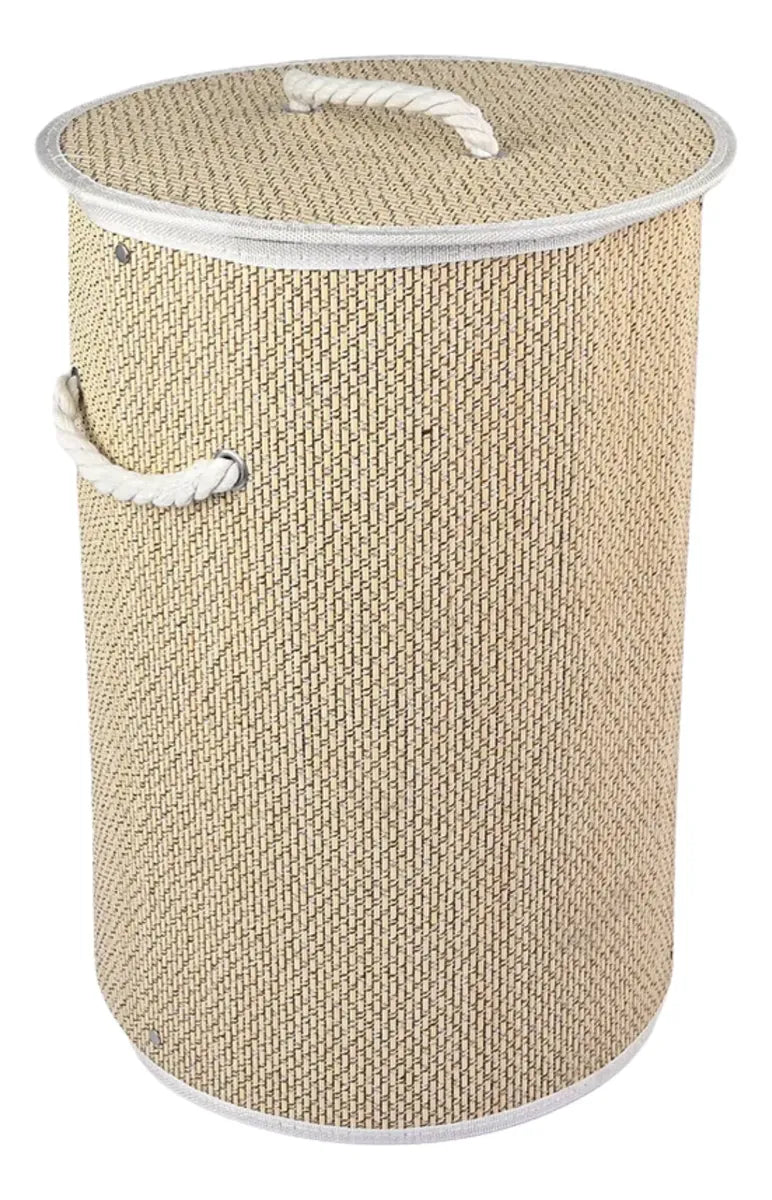 Canasto Ropa Sucia Aurora Bambu Tapa Plegable Hilo Beige