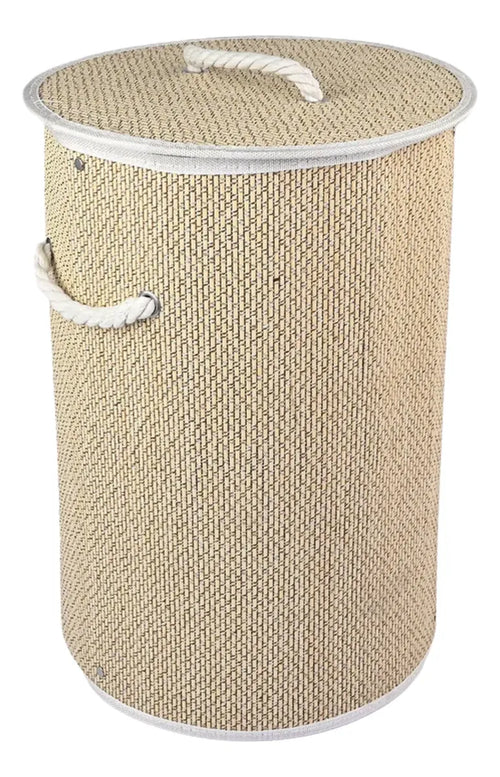 Canasto Ropa Sucia Aurora Bambu Tapa Plegable Hilo Beige
