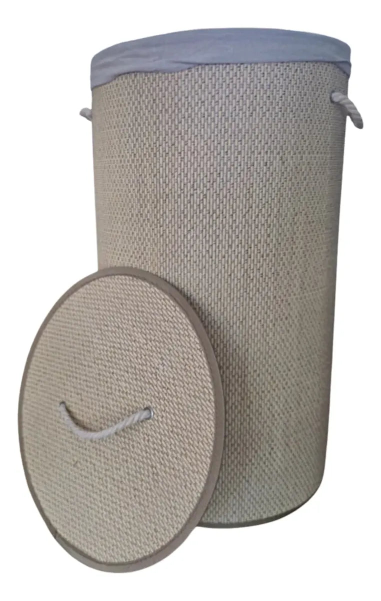 Canasto Ropa Sucia Aurora Bambu Tapa Plegable Hilo Beige