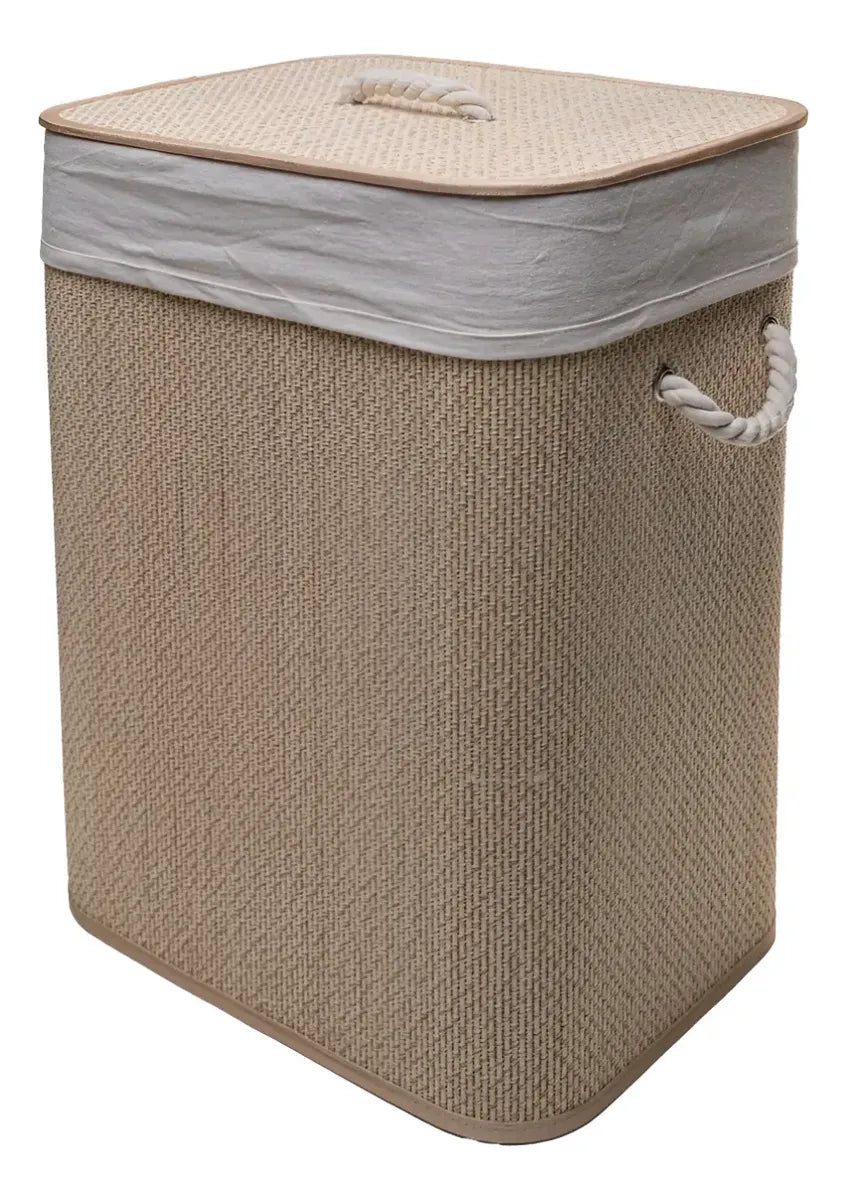 Canasto Ropa Sucia Aurora Bambu Tapa Plegable Hilo Beige
