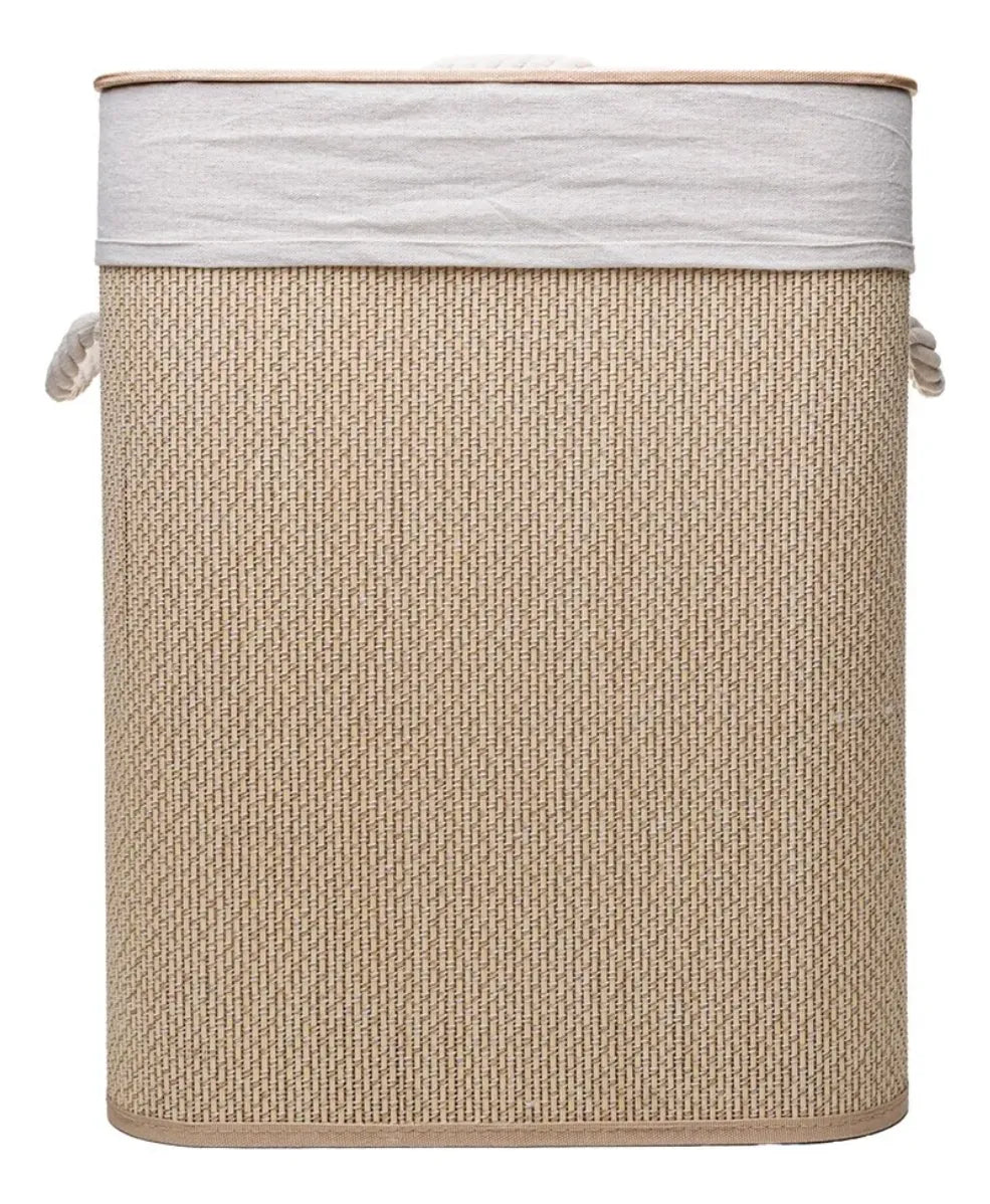 Canasto Ropa Sucia Aurora Bambu Tapa Plegable Hilo Beige