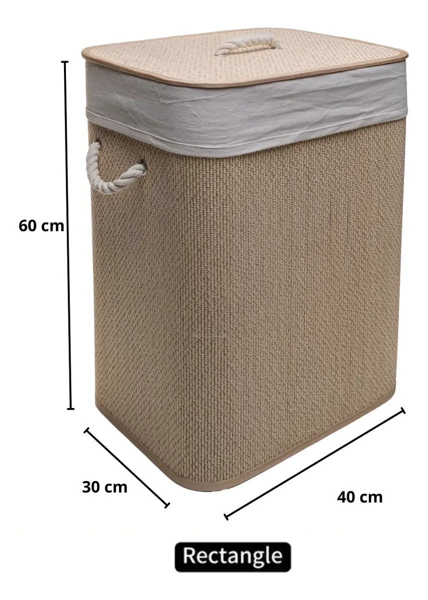 Canasto Ropa Sucia Aurora Bambu Tapa Plegable Hilo Beige