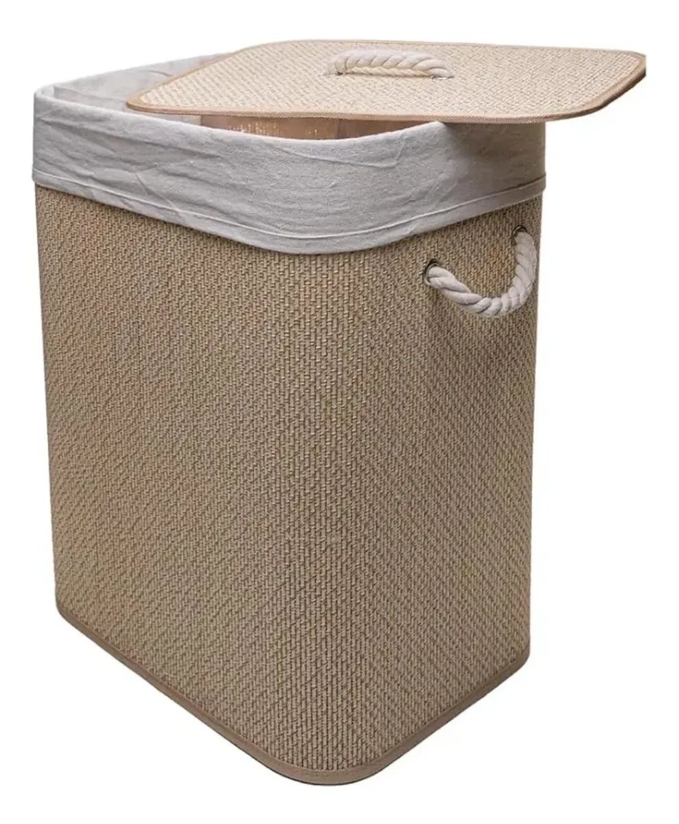 Canasto Ropa Sucia Aurora Bambu Tapa Plegable Hilo Beige