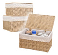 2 Set Cesta Almacenamiento Tejida Mimbre Con Tapa