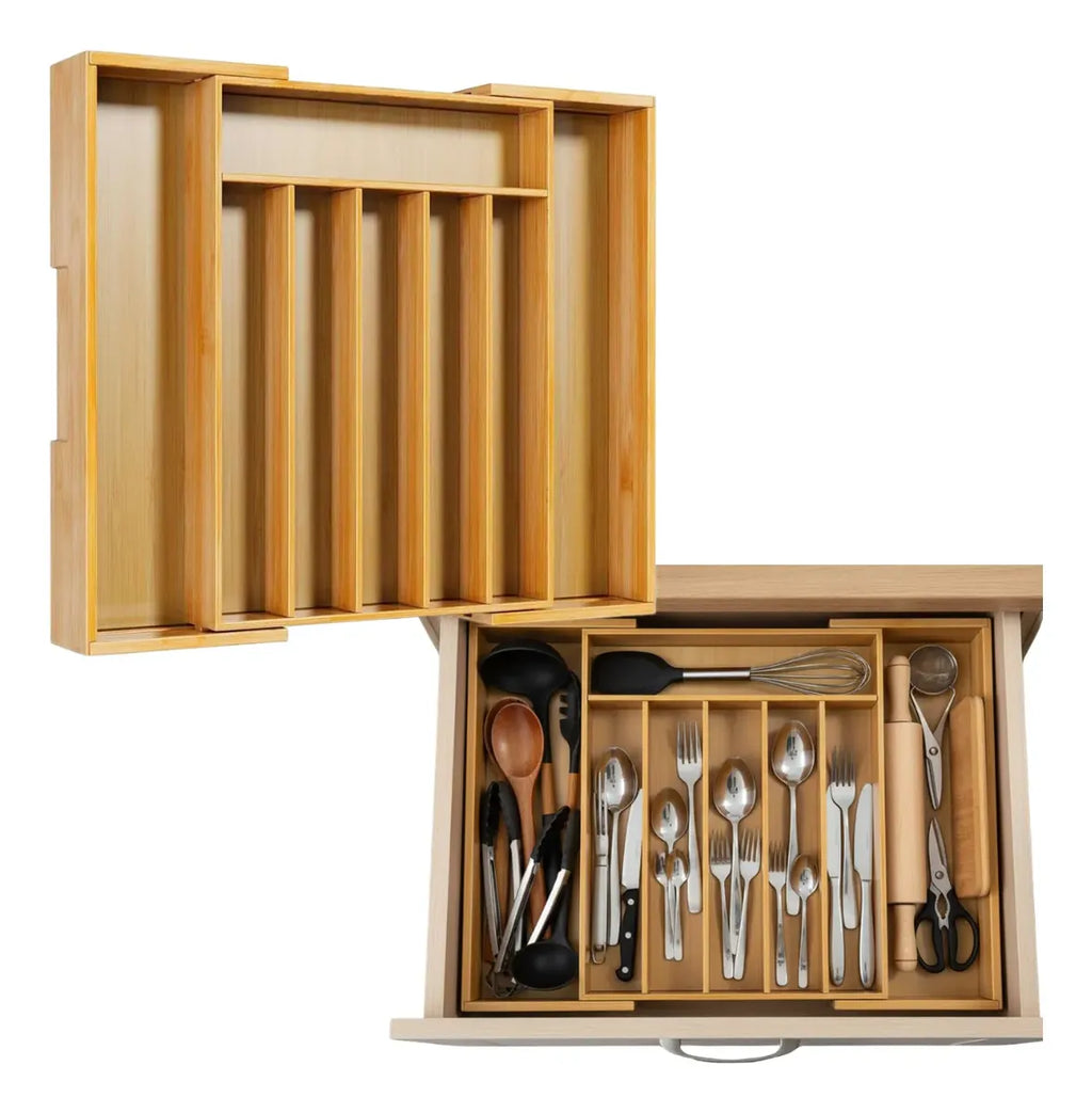 Organizador Cubierto Para Cajon Bambu Extensible 8 Division