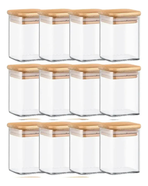 12 Frascos Hermetico Tapa Cuadrado 230ml Bambu + 18 Etiqueta