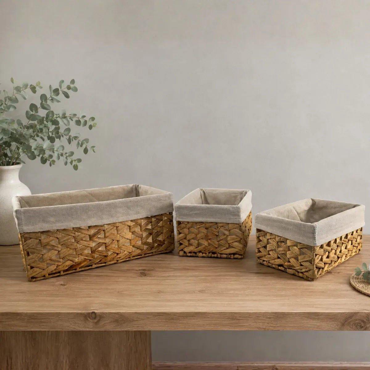 Set 3 Cesta Almacenamiento Canasta Fibra Natural Decorativa
