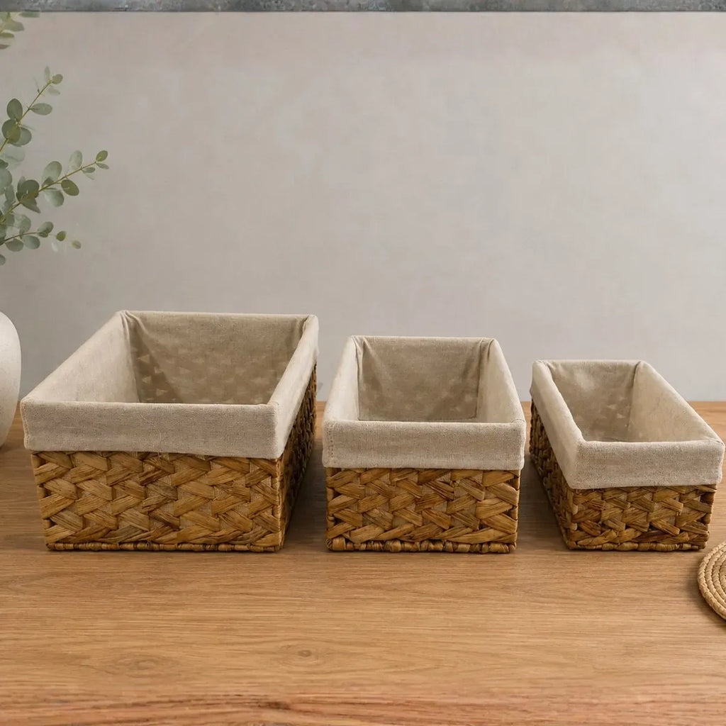 Set 3 Cesta Almacenamiento Canasta Fibra Natural Decorativa