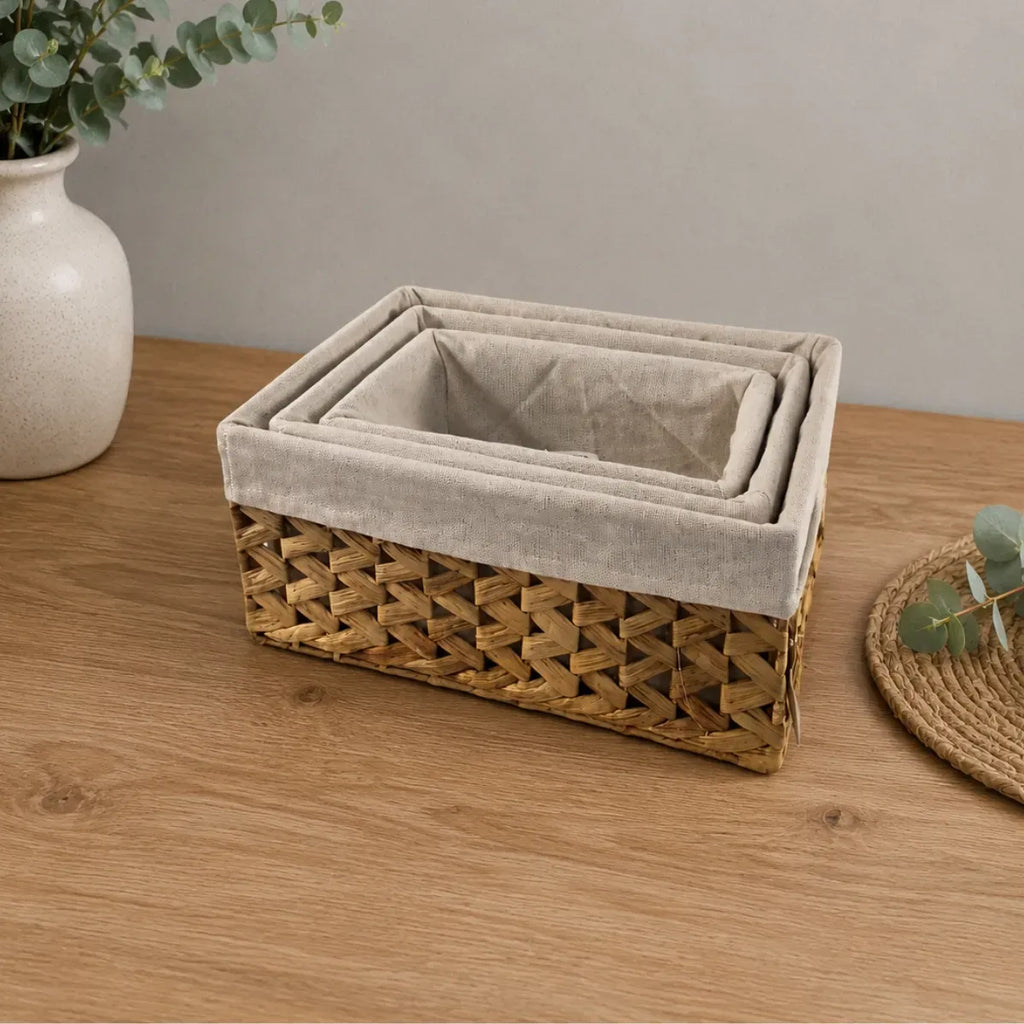Set 3 Cesta Almacenamiento Canasta Fibra Natural Decorativa