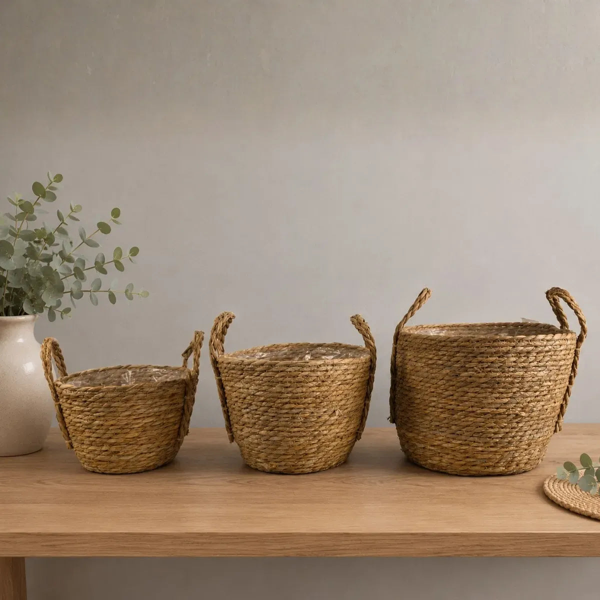 3 Canastos 33/26/23cm Cesta Yute Macetero Asa Rustico Nor