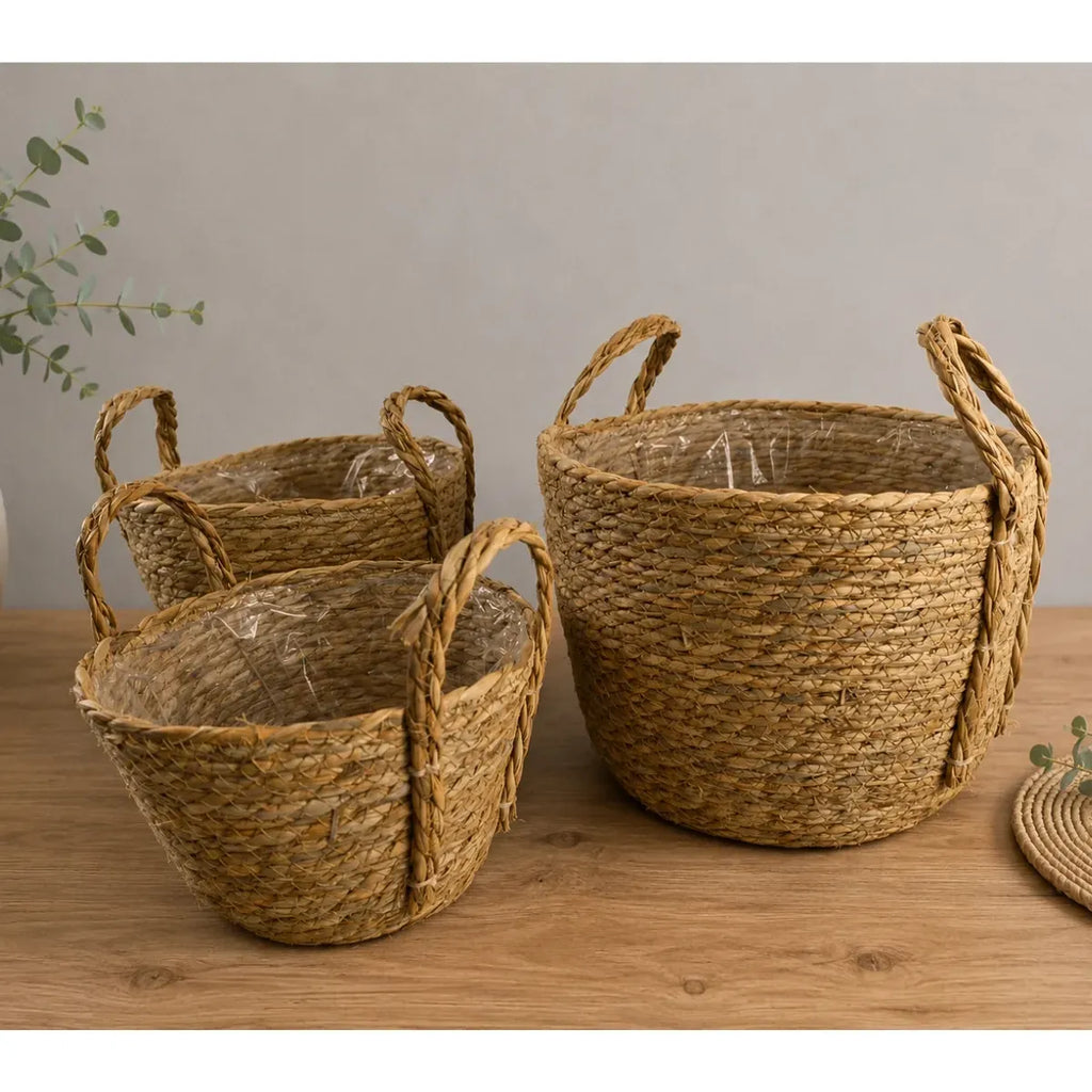 3 Canastos 33/26/23cm Cesta Yute Macetero Asa Rustico Nor