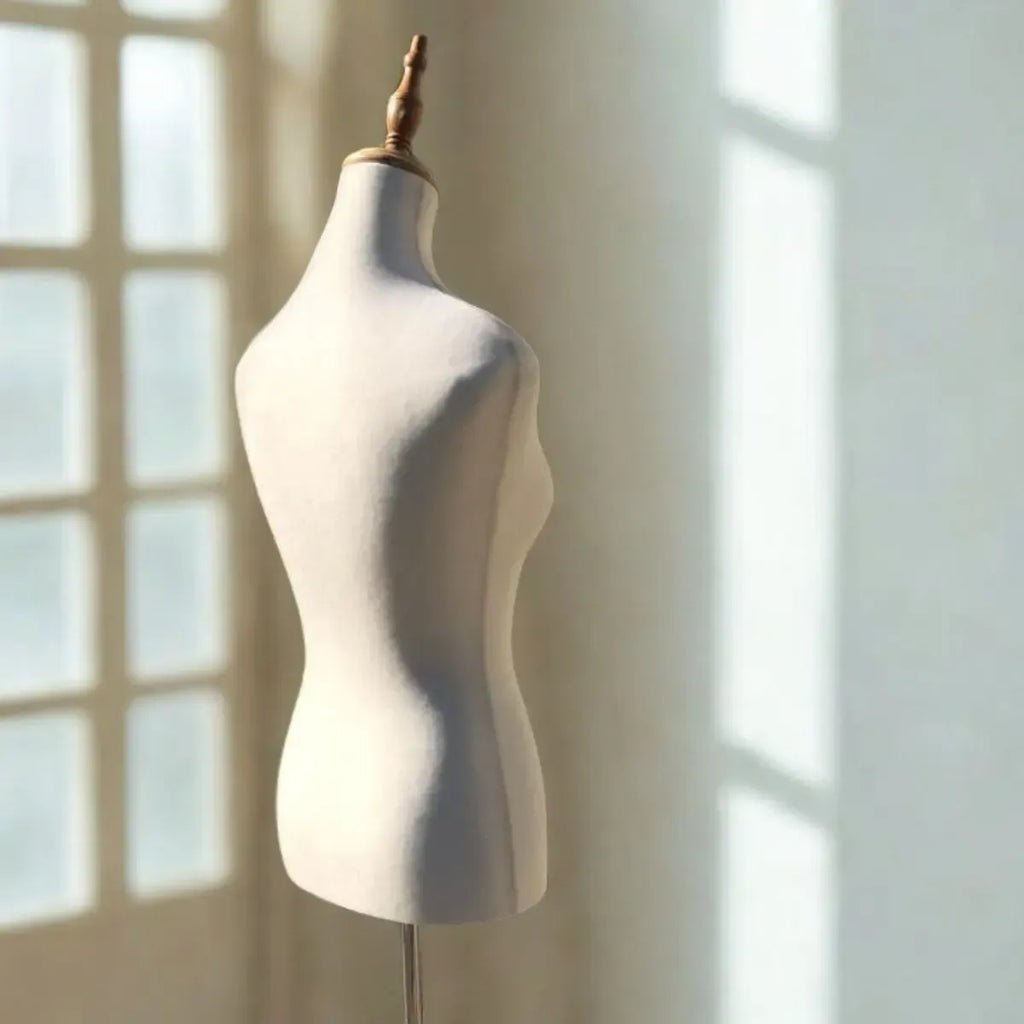 Torso Maniqui De Dama Costura Sastre Pedestal Madera Velvet