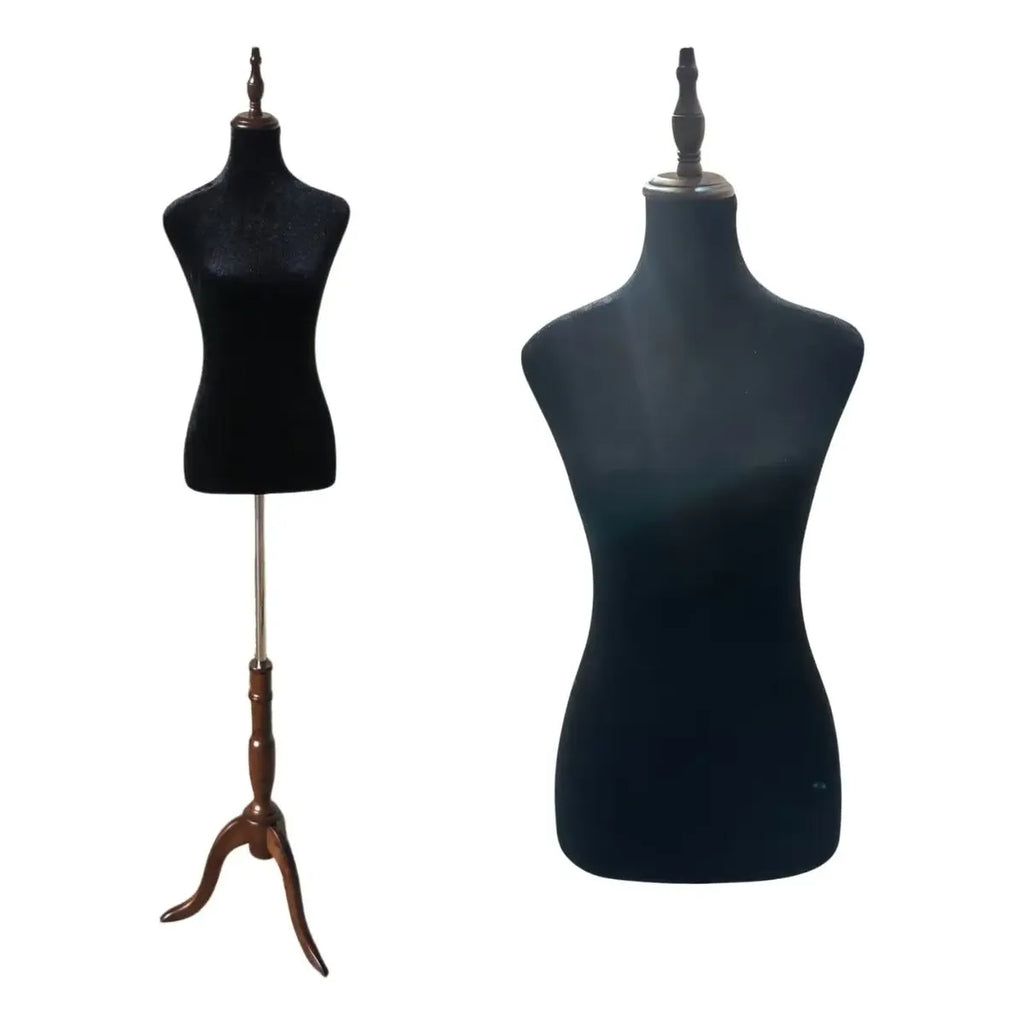 Torso Maniqui De Dama Costura Sastre Pedestal Madera Velvet