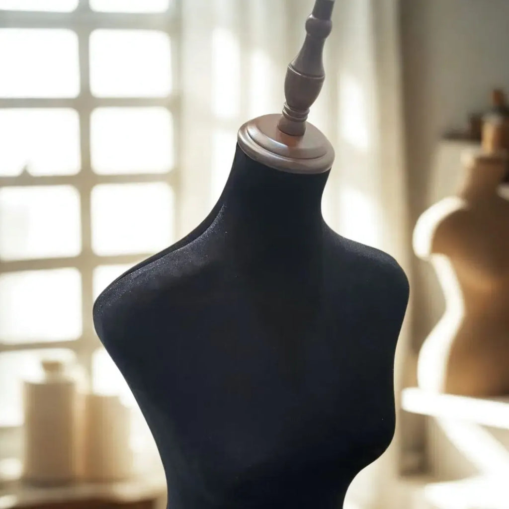 Torso Maniqui De Dama Costura Sastre Pedestal Madera Velvet