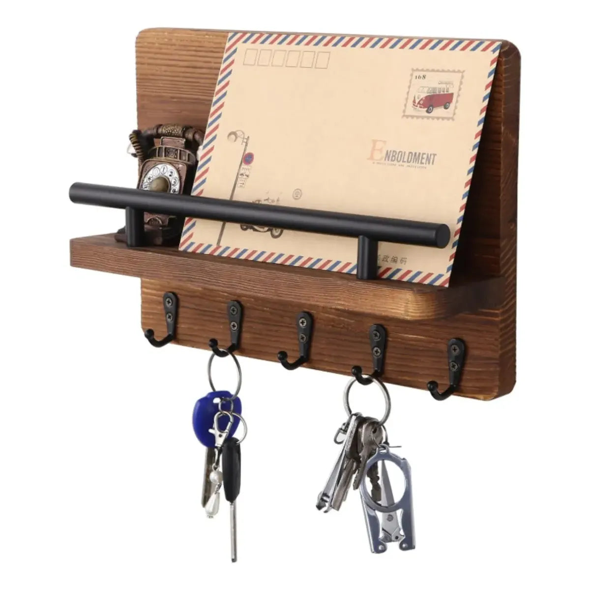 Perchero Madera Porta Llave Pared Con 5 Ganchos Color Marrón
