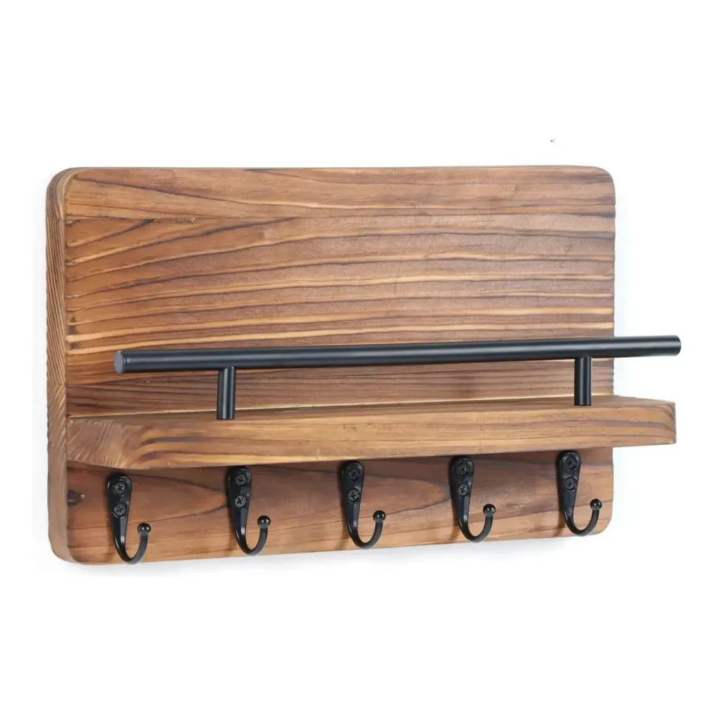 Perchero Madera Porta Llave Pared Con 5 Ganchos Color Marrón