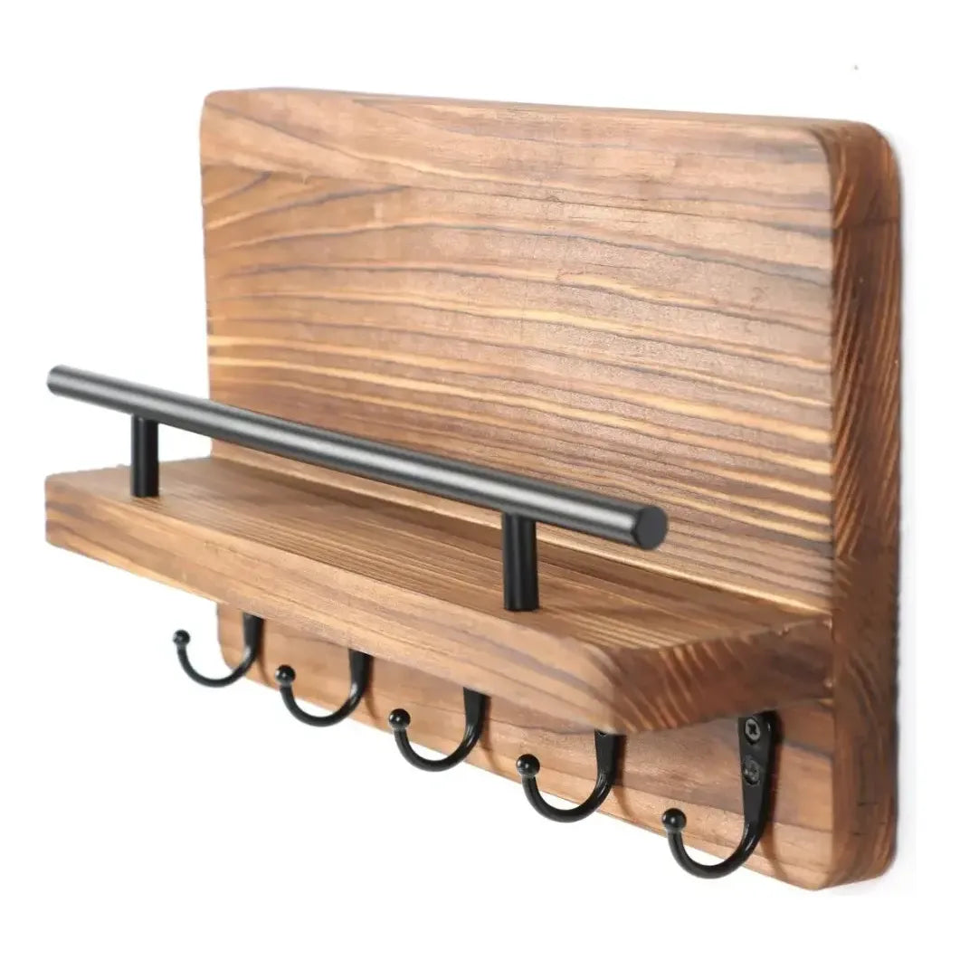 Perchero Madera Porta Llave Pared Con 5 Ganchos Color Marrón