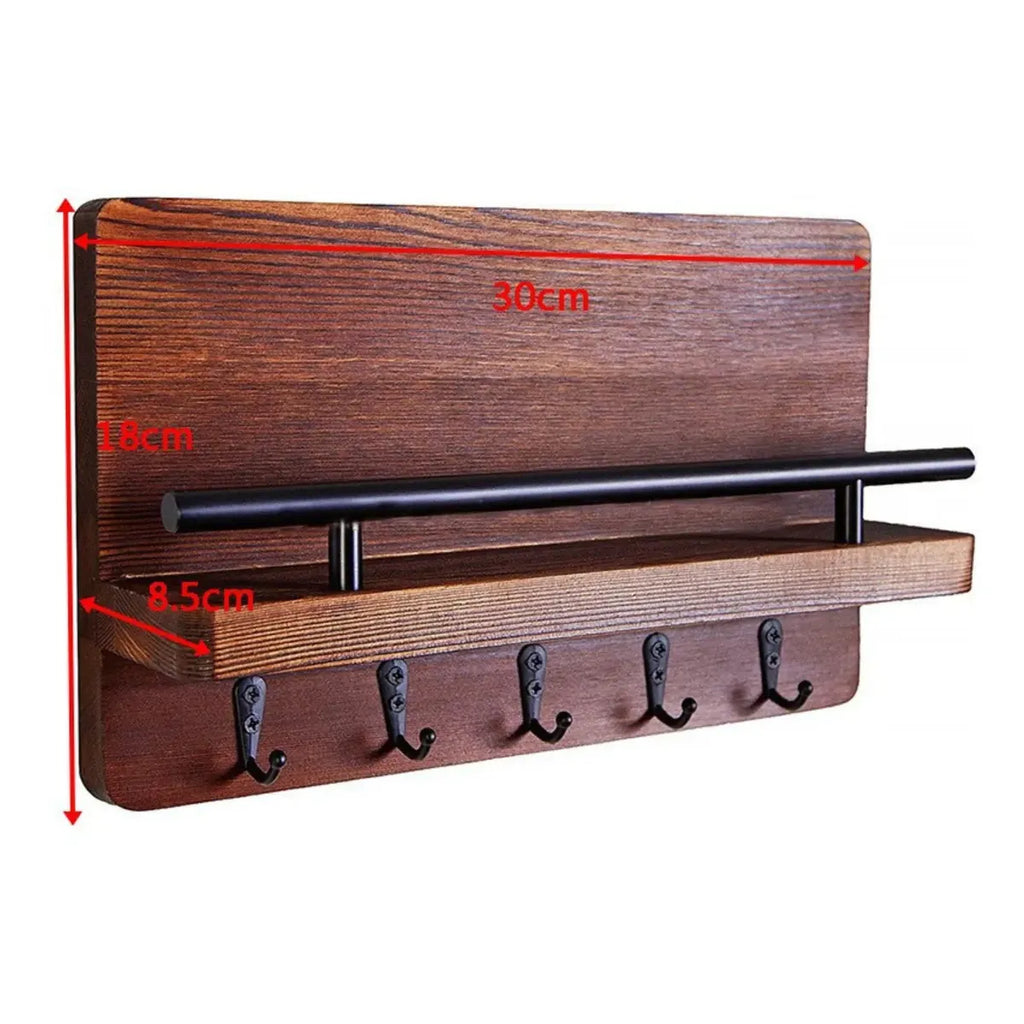 Perchero Madera Porta Llave Pared Con 5 Ganchos Color Marrón