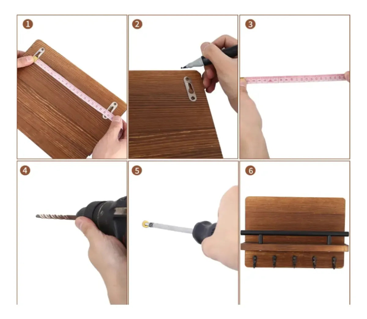 Perchero Madera Porta Llave Pared Con 5 Ganchos Color Marrón