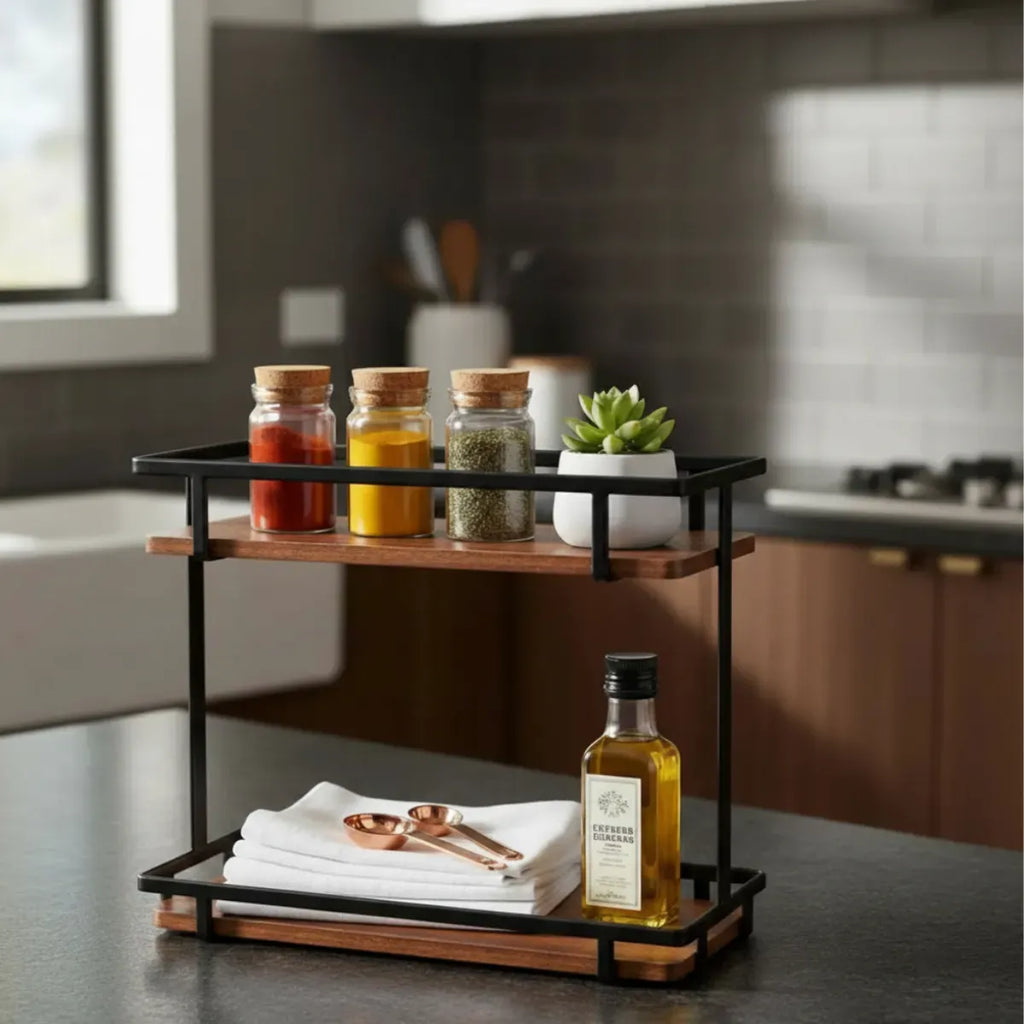 Mini Estante De Metal Dos Pisos Organizador Cocina Oficina