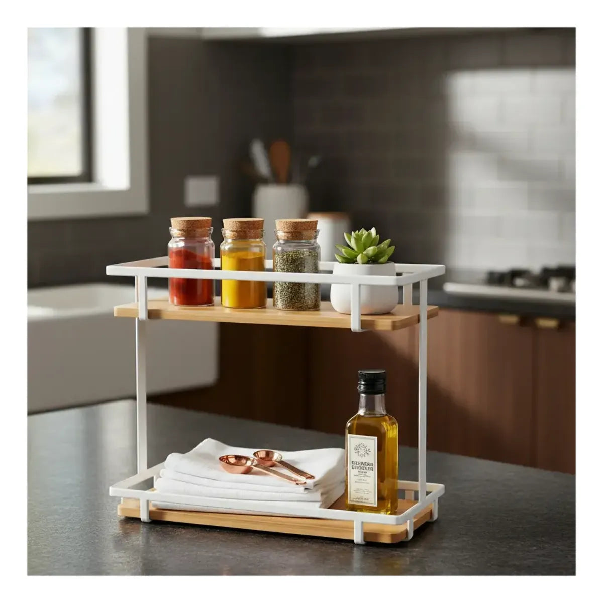 Mini Estante De Metal Dos Pisos Organizador Cocina Oficina