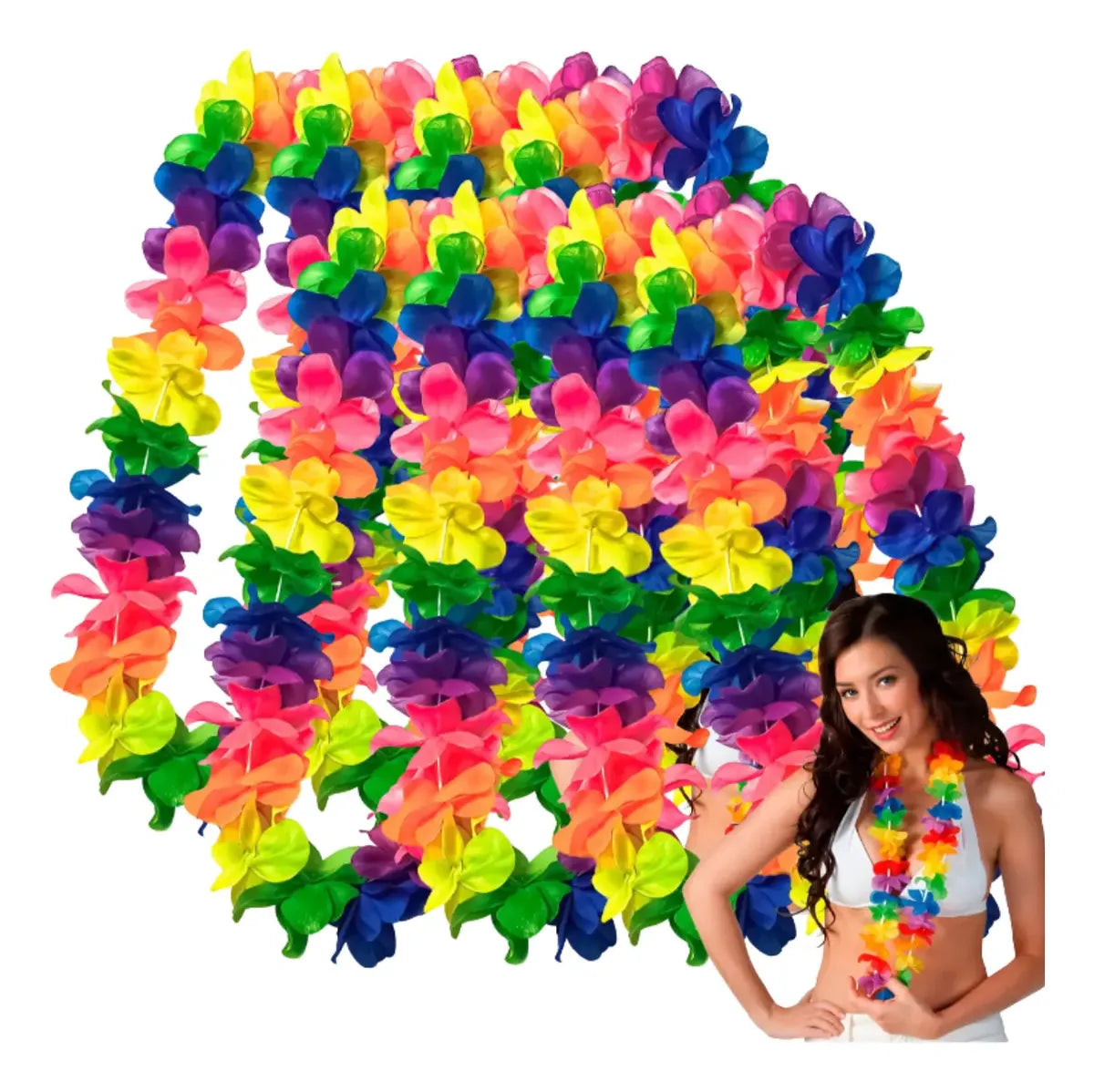 Pack De Collar Hawaiano Flor X 12 Fiesta Cotillón