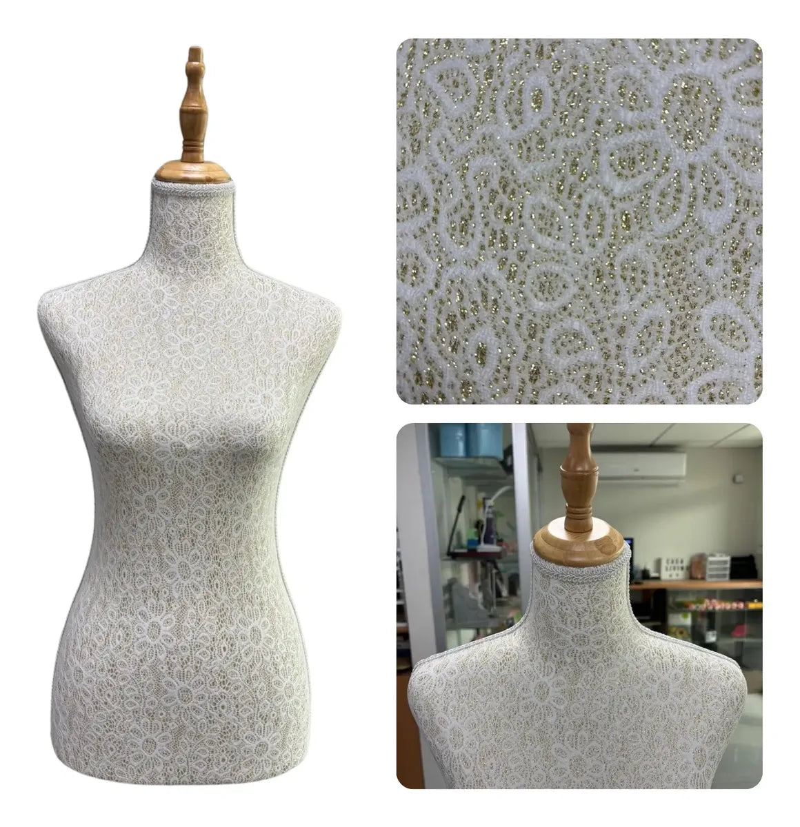 Maniquí Torso Vestido Con Tela Pedestal Madera Exhibidor