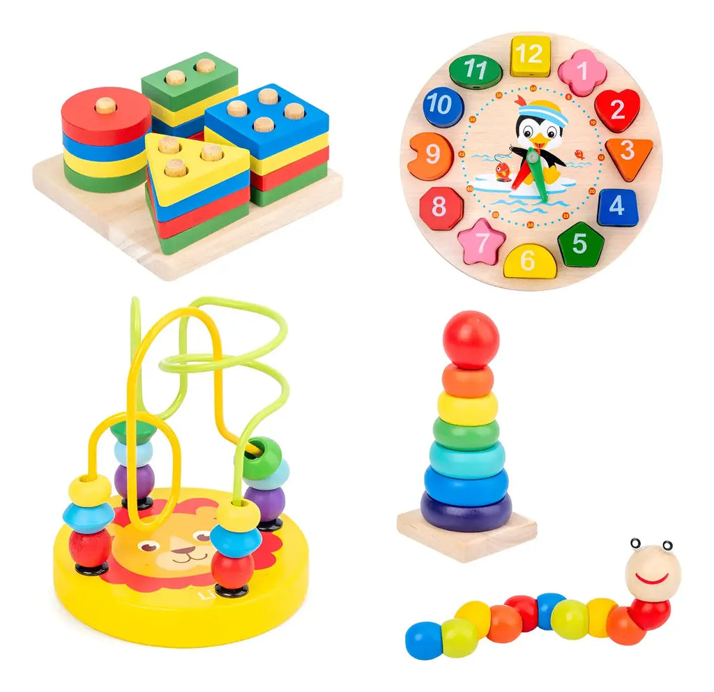 Pack 5 Juguetes Didactico Madera Montessori Educativo