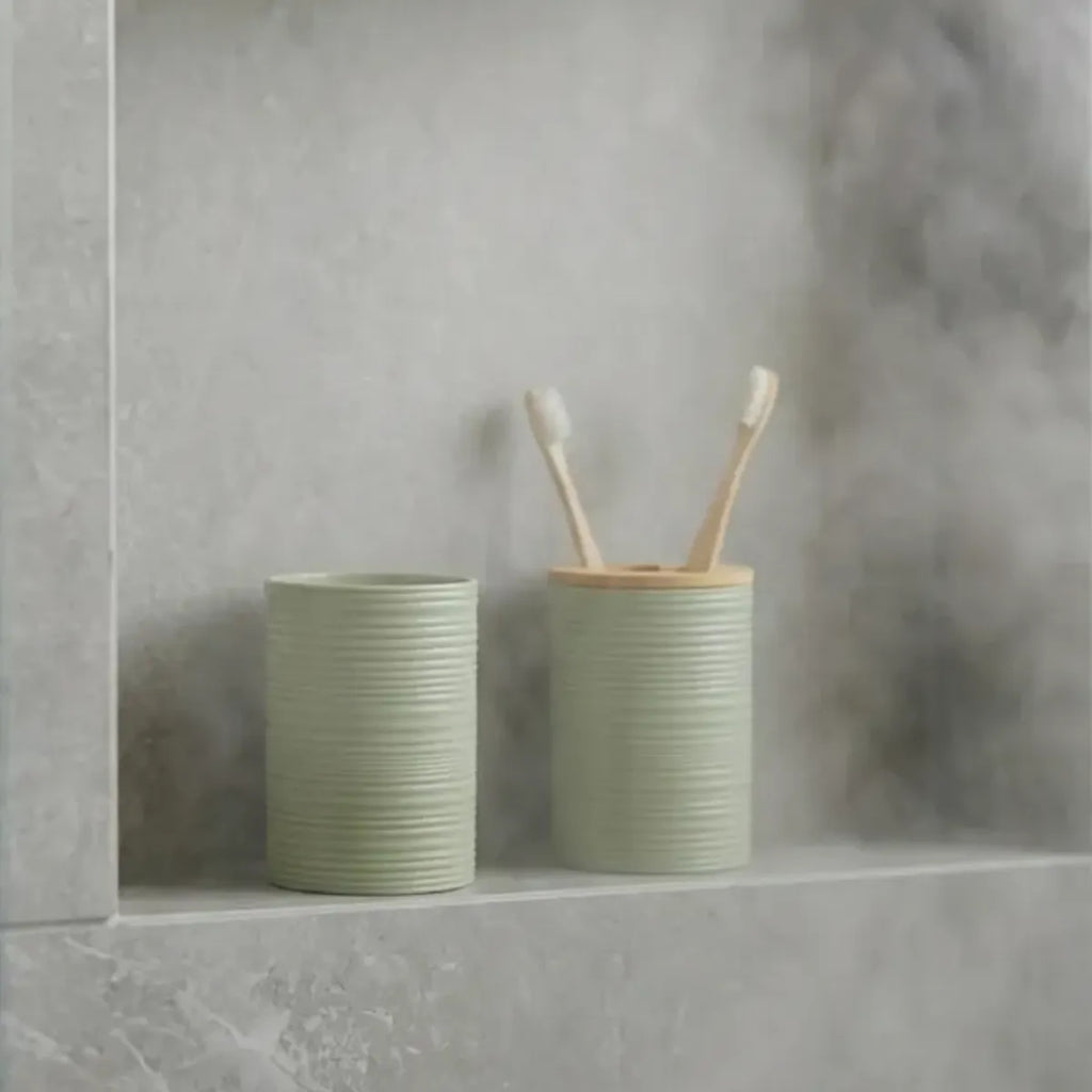 Set 6 Juego Accesorio Para Baño Bambu Decorativo Basurero