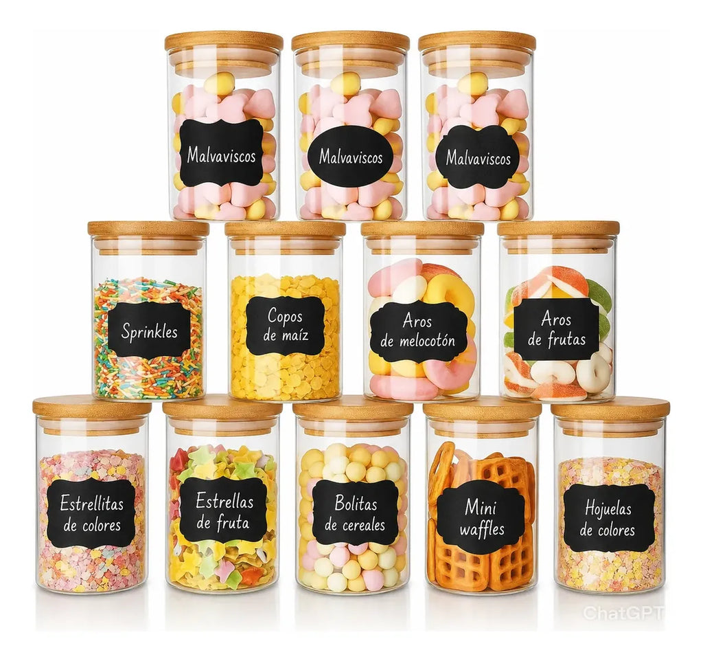 12 Frascos Hermetico Tapa redondo 150ml + 18 Etiquetas