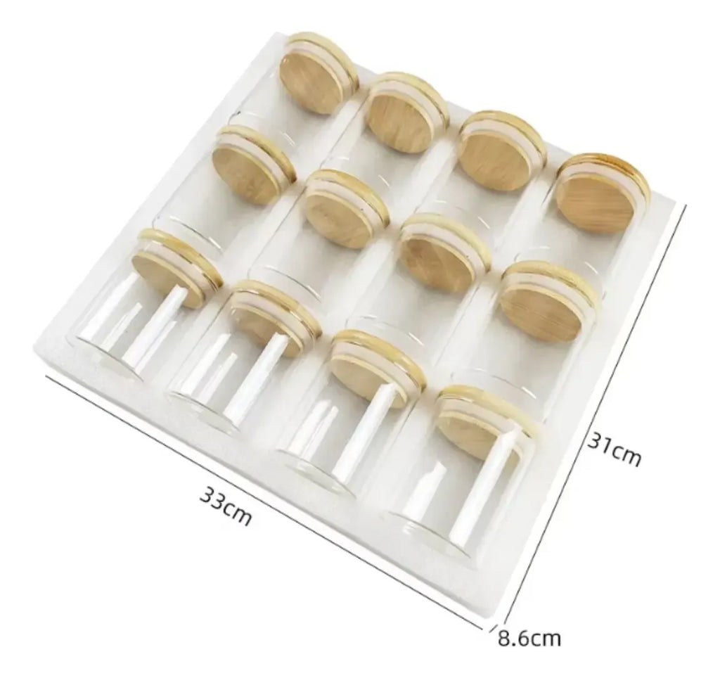 12 Frascos Hermetico Tapa redondo 150ml + 18 Etiquetas