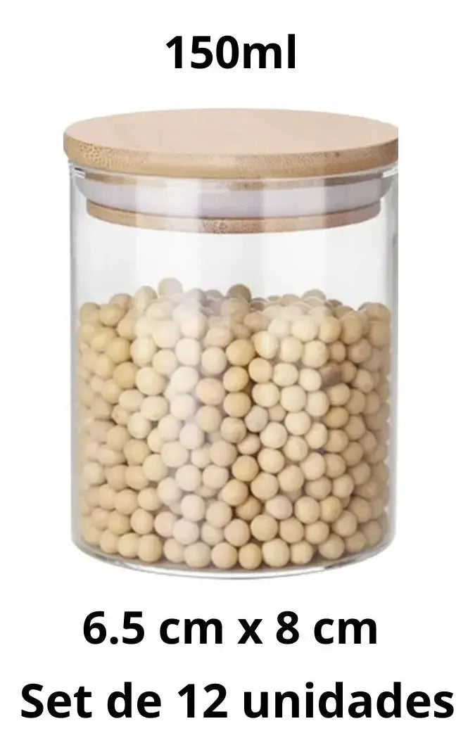 12 Frascos Hermetico Tapa redondo 150ml + 18 Etiquetas