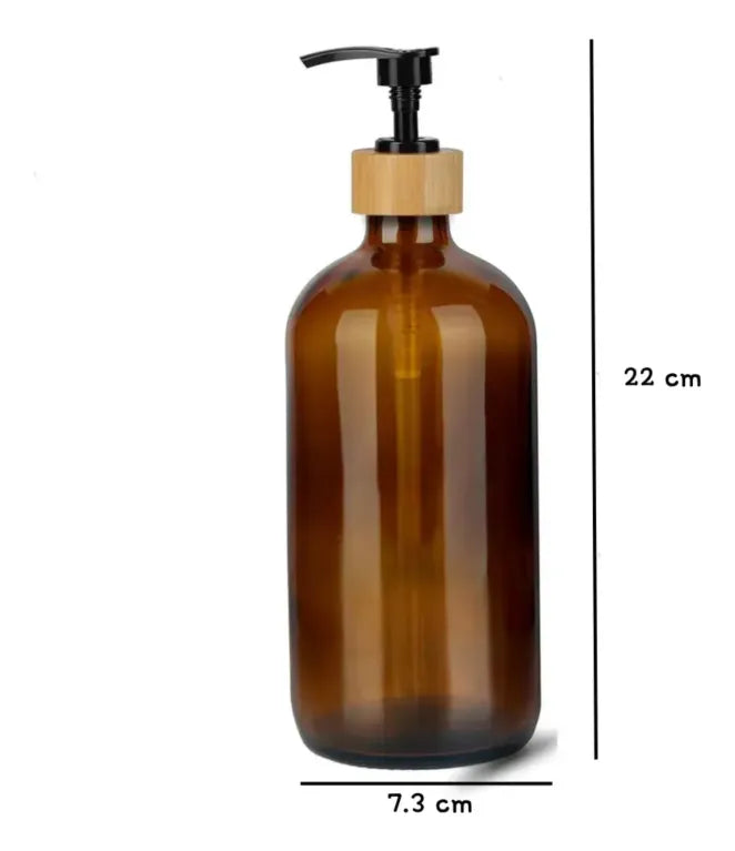 Set 2 Dispensadores Vidrio Ambar 500 Ml Bambu + 6 Etiquetas