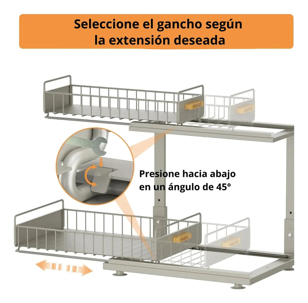Organizador Deslizante Estante 2 Nivel Cajon Bajo Lavaplato