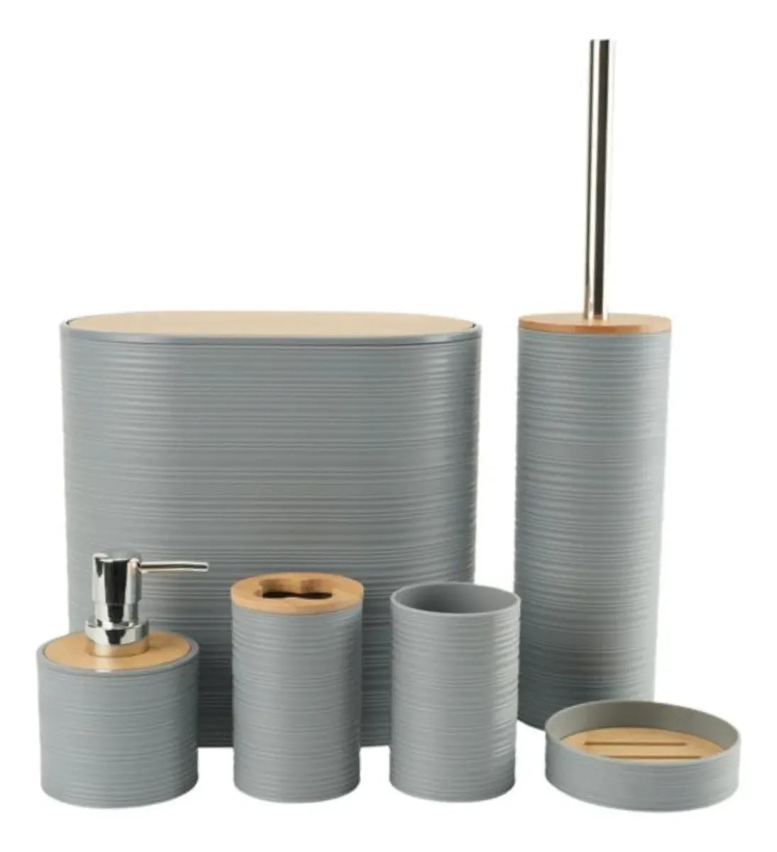 Set 6 Juego Accesorio Para Baño Bambu Decorativo Basurero