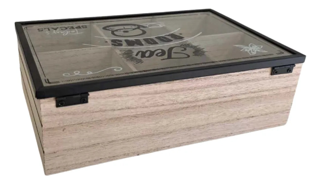Caja De Te 6 Divisiones Organizador Bolsa De Te Tapa Vidrio