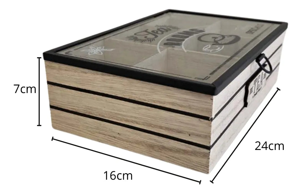 Caja De Te 6 Divisiones Organizador Bolsa De Te Tapa Vidrio