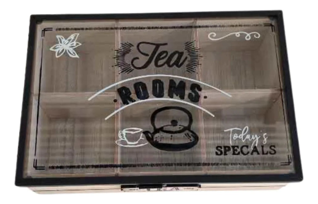 Caja De Te 6 Divisiones Organizador Bolsa De Te Tapa Vidrio