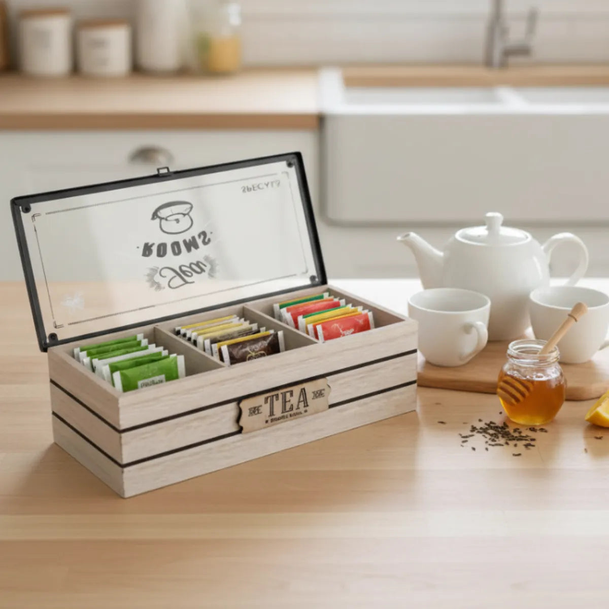 Caja De Te Organizador Bolsa De Te Con Tapa Vidrio